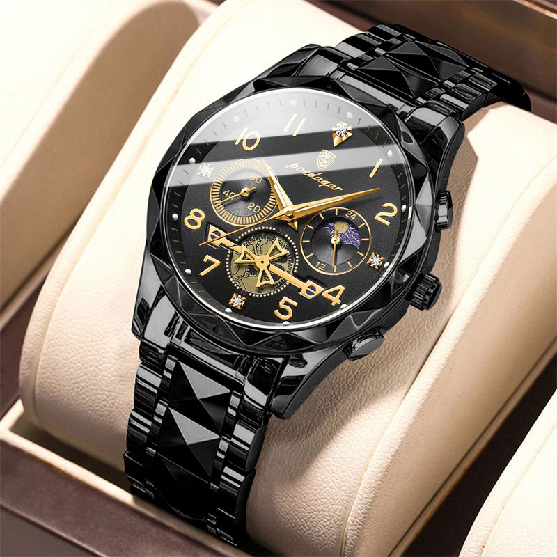 POEDAGAR Swiss Elite Men's Quartz Watch: Skeleton Tourbillon, Engraved Design, Chronograph, Luminous, Waterproof Luxury Timepiece