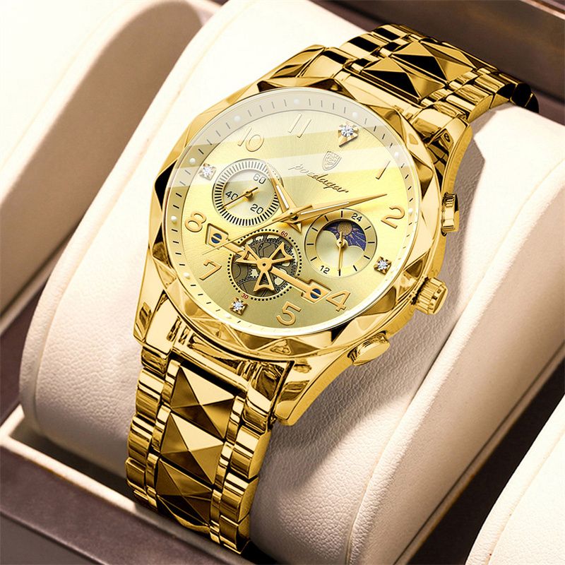 POEDAGAR Swiss Elite Men's Quartz Watch: Skeleton Tourbillon, Engraved Design, Chronograph, Luminous, Waterproof Luxury Timepiece