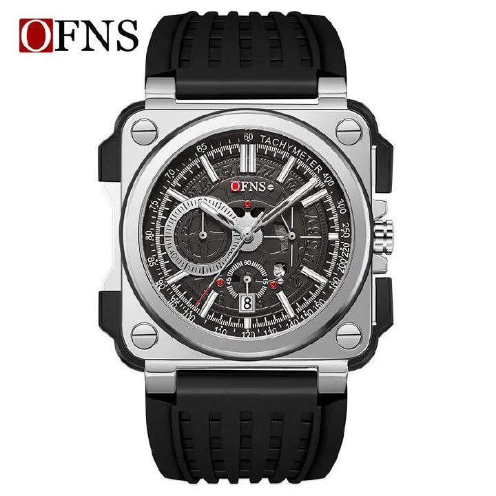 OFNS Top Quality Men's Watch - Minimalist Stylish Six-Hand Quartz Watch Square Case with Baton Indices Chronograph Calendar Waterproof Wristwatch