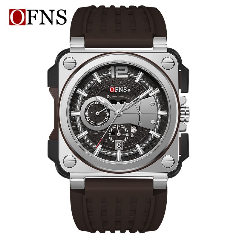 OFNS Top Quality Men's Watch - Minimalist Stylish Six-Hand Quartz Watch Square Case with Baton Indices Chronograph Calendar Waterproof Wristwatch