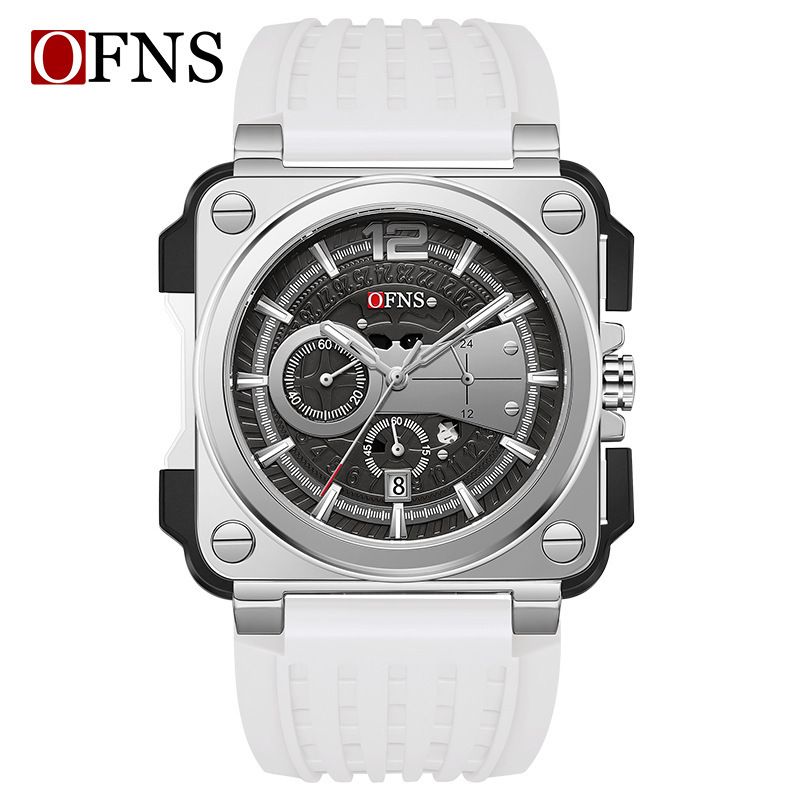 OFNS Top Quality Men's Watch - Minimalist Stylish Six-Hand Quartz Watch Square Case with Baton Indices Chronograph Calendar Waterproof Wristwatch