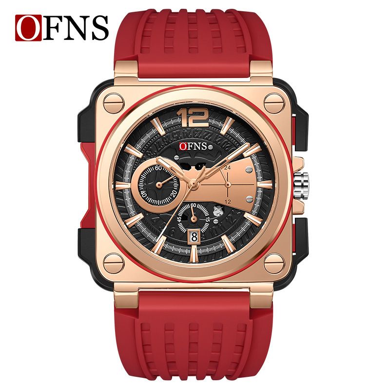 OFNS Top Quality Men's Watch - Minimalist Stylish Six-Hand Quartz Watch Square Case with Baton Indices Chronograph Calendar Waterproof Wristwatch