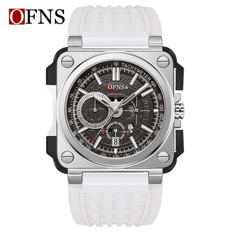 OFNS Top Quality Men's Watch - Minimalist Stylish Six-Hand Quartz Watch Square Case with Baton Indices Chronograph Calendar Waterproof Wristwatch