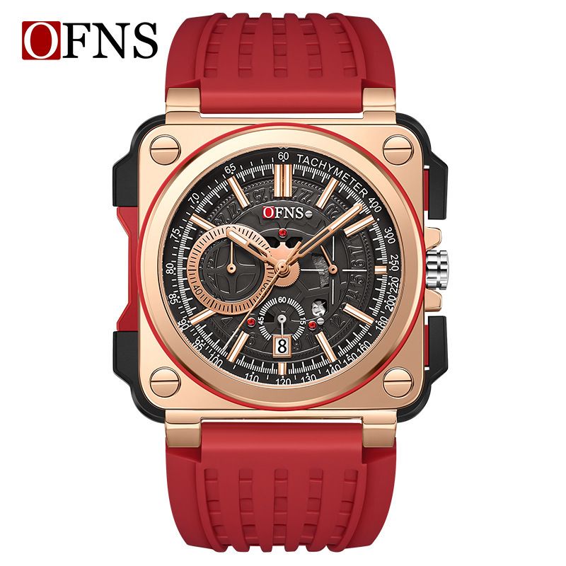 OFNS Top Quality Men's Watch - Minimalist Stylish Six-Hand Quartz Watch Square Case with Baton Indices Chronograph Calendar Waterproof Wristwatch