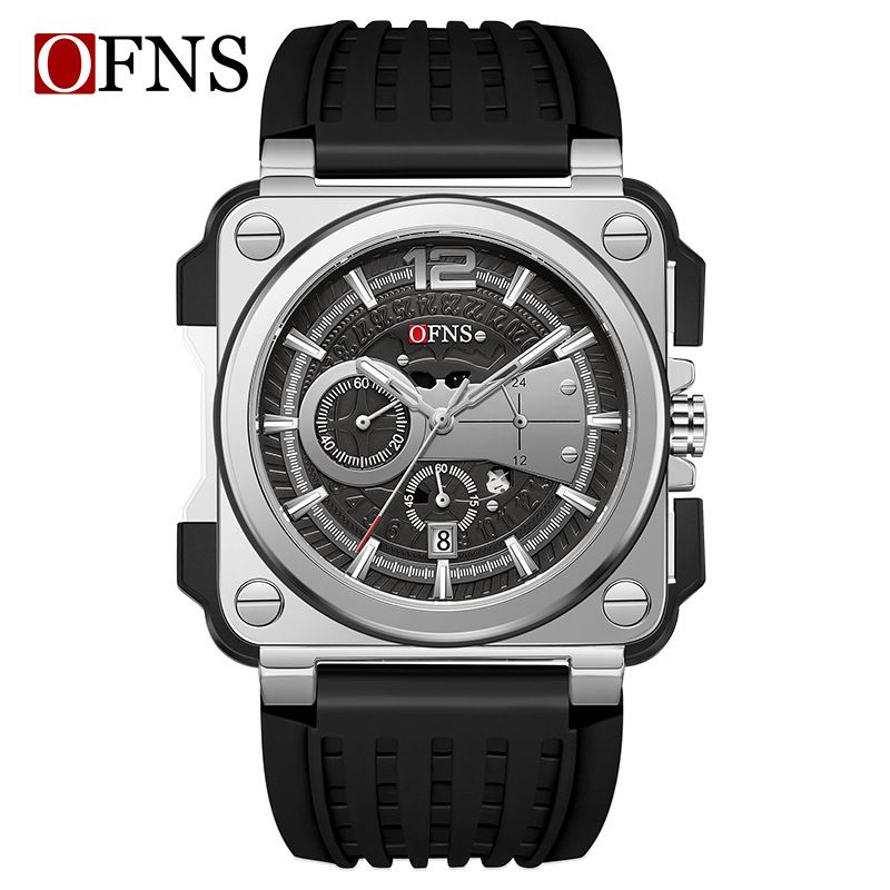 OFNS Top Quality Men's Watch - Minimalist Stylish Six-Hand Quartz Watch Square Case with Baton Indices Chronograph Calendar Waterproof Wristwatch