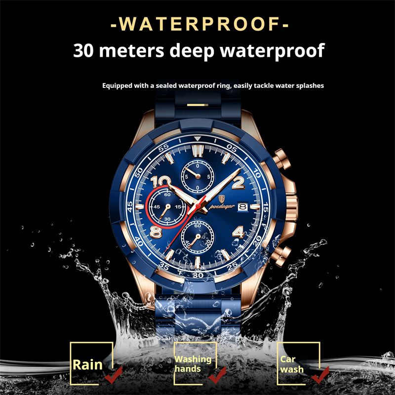 POEDAGAR New Top Luxury Men's Watch Stainless Steel Waterproof Luminous Calendar Quartz Wristwatch Fashion Multi Functional Business Casual Chronograph