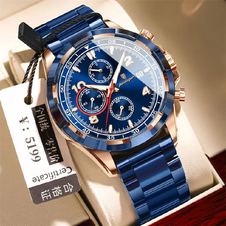 POEDAGAR New Top Luxury Men's Watch Stainless Steel Waterproof Luminous Calendar Quartz Wristwatch Fashion Multi Functional Business Casual Chronograph