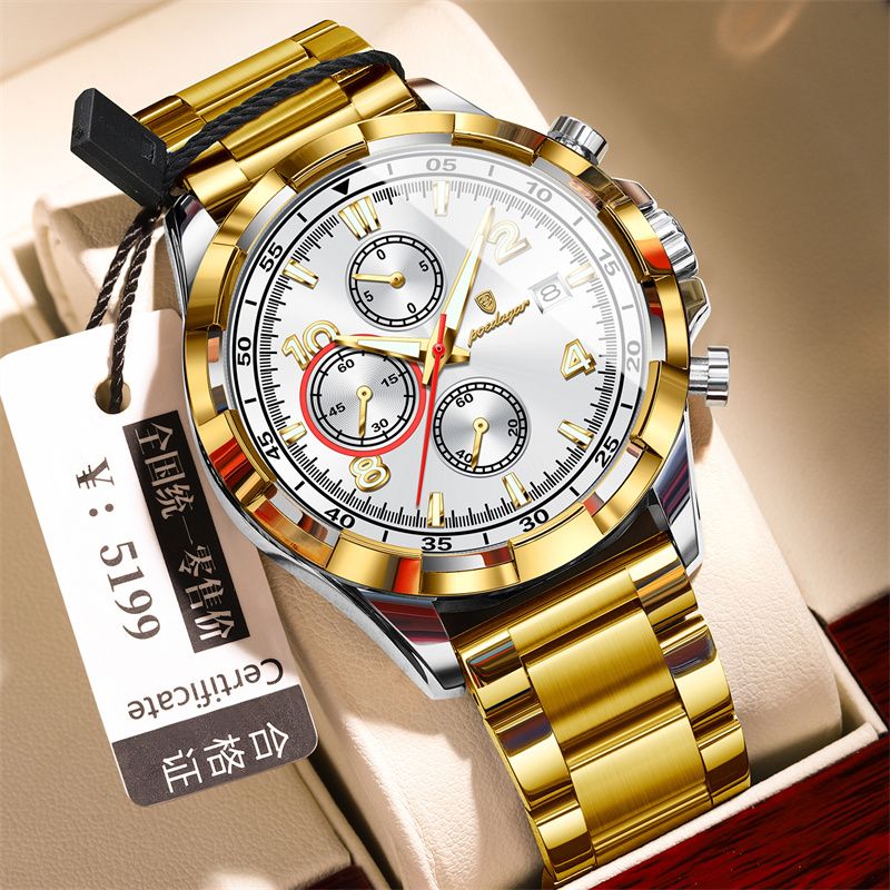 POEDAGAR New Top Luxury Men's Watch Stainless Steel Waterproof Luminous Calendar Quartz Wristwatch Fashion Multi Functional Business Casual Chronograph