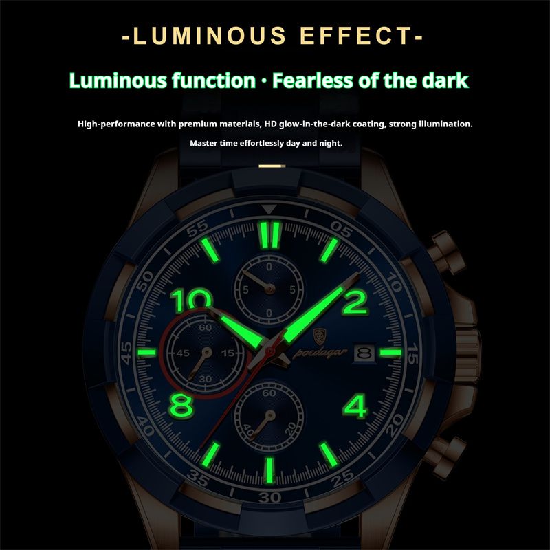 POEDAGAR New Top Luxury Men's Watch Stainless Steel Waterproof Luminous Calendar Quartz Wristwatch Fashion Multi Functional Business Casual Chronograph