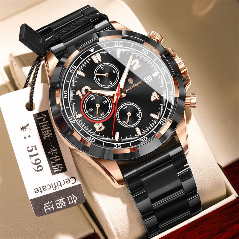 POEDAGAR New Top Luxury Men's Watch Stainless Steel Waterproof Luminous Calendar Quartz Wristwatch Fashion Multi Functional Business Casual Chronograph