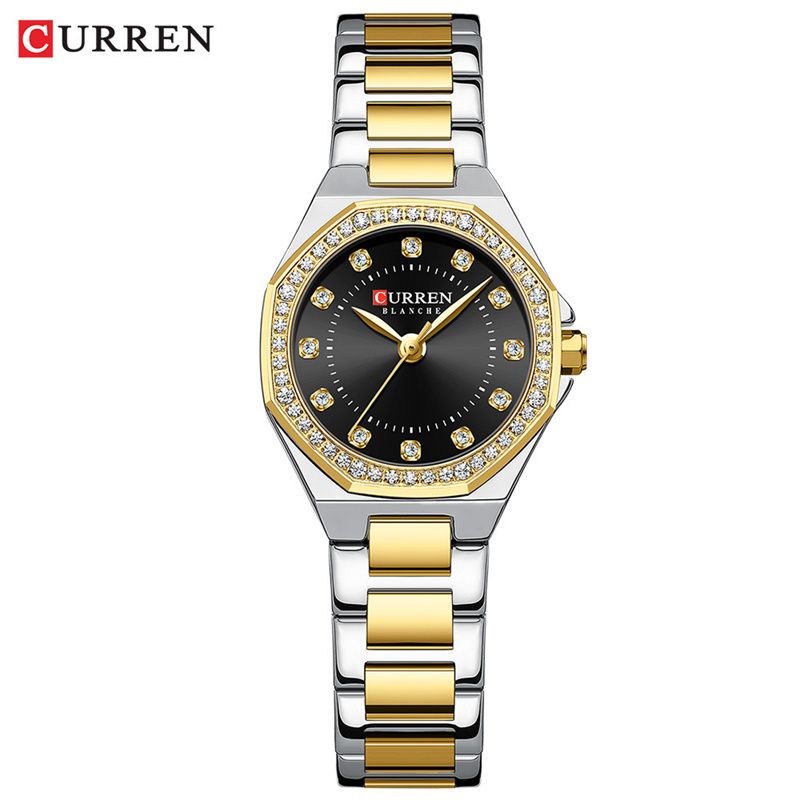 CURREN High-End Women's Wristwatch Fashion Luxury Polygonal Diamond Embellished Waterproof Stainless Steel Band Quartz Watch Premium Business Casual Versatile Trend Accessory