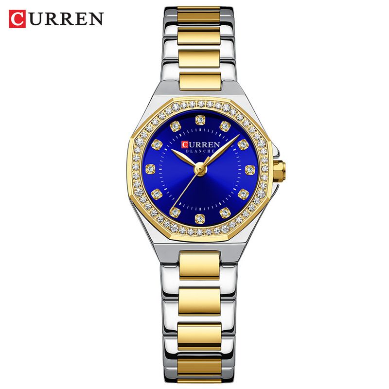 CURREN High-End Women's Wristwatch Fashion Luxury Polygonal Diamond Embellished Waterproof Stainless Steel Band Quartz Watch Premium Business Casual Versatile Trend Accessory