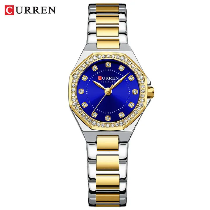 CURREN High-End Women's Wristwatch Fashion Luxury Polygonal Diamond Embellished Waterproof Stainless Steel Band Quartz Watch Premium Business Casual Versatile Trend Accessory