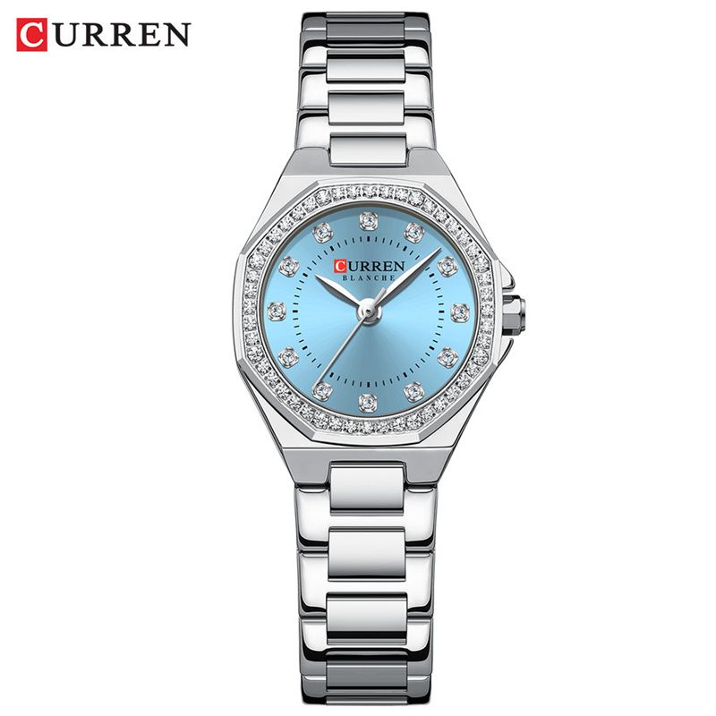 CURREN High-End Women's Wristwatch Fashion Luxury Polygonal Diamond Embellished Waterproof Stainless Steel Band Quartz Watch Premium Business Casual Versatile Trend Accessory