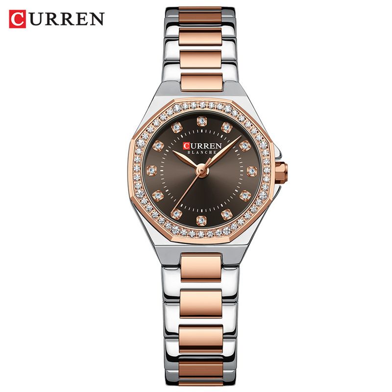 CURREN High-End Women's Wristwatch Fashion Luxury Polygonal Diamond Embellished Waterproof Stainless Steel Band Quartz Watch Premium Business Casual Versatile Trend Accessory