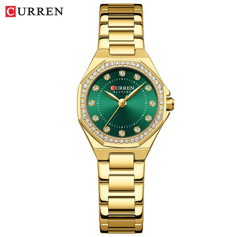 CURREN High-End Women's Wristwatch Fashion Luxury Polygonal Diamond Embellished Waterproof Stainless Steel Band Quartz Watch Premium Business Casual Versatile Trend Accessory