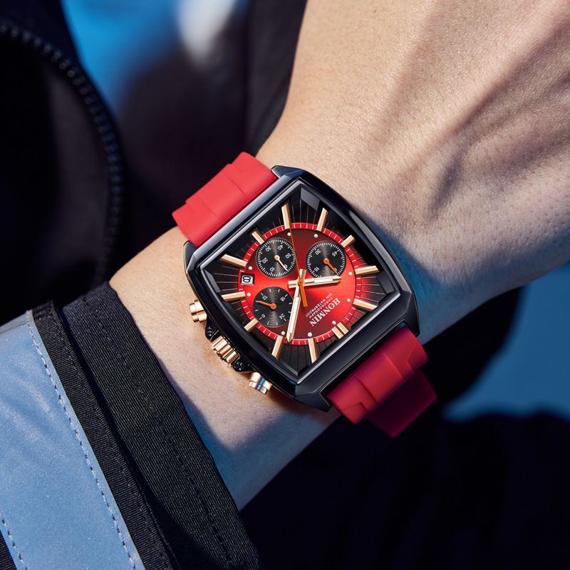 New Square Men's Watch 6 Hand Chronograph Multi Function Waterproof Calendar Luminous Quartz Watch Comfortable Silicone Strap Casual Sports Watch