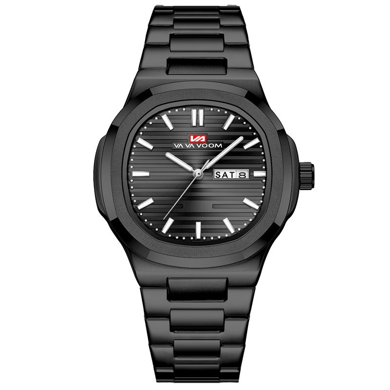 New High-End Business Men's Watch Luxury Stainless Steel Band Waterproof Dual Calendar Quartz Watch Unique Round Gradient Texture Dial Elegant Gentleman's Wristwatch