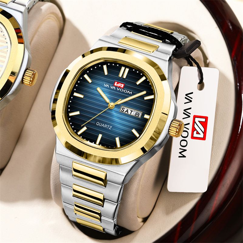 New High-End Business Men's Watch Luxury Stainless Steel Band Waterproof Dual Calendar Quartz Watch Unique Round Gradient Texture Dial Elegant Gentleman's Wristwatch