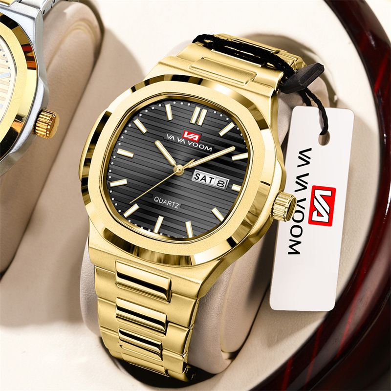 New High-End Business Men's Watch Luxury Stainless Steel Band Waterproof Dual Calendar Quartz Watch Unique Round Gradient Texture Dial Elegant Gentleman's Wristwatch