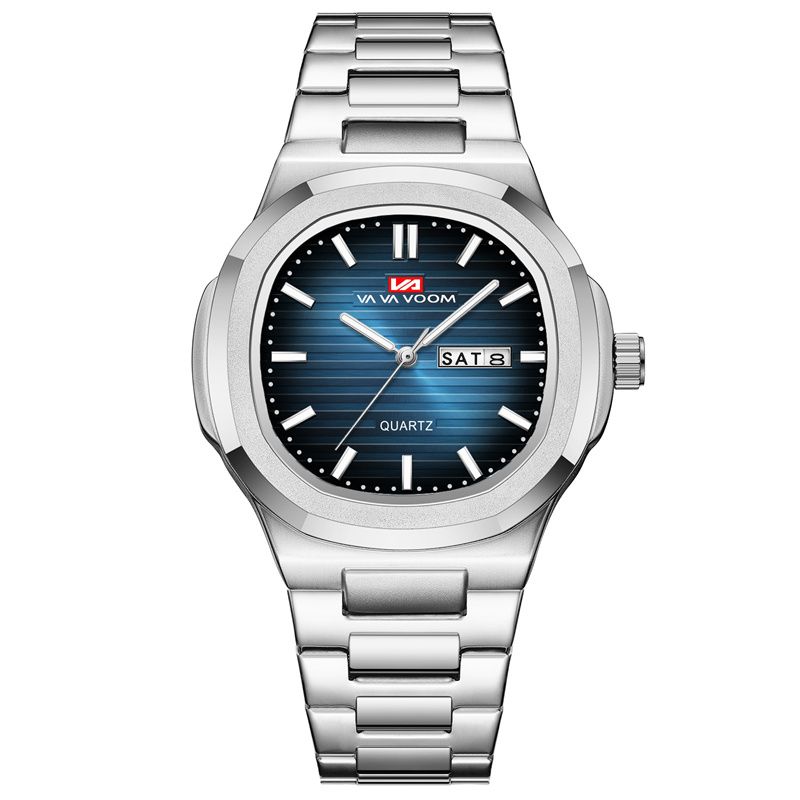 New High-End Business Men's Watch Luxury Stainless Steel Band Waterproof Dual Calendar Quartz Watch Unique Round Gradient Texture Dial Elegant Gentleman's Wristwatch