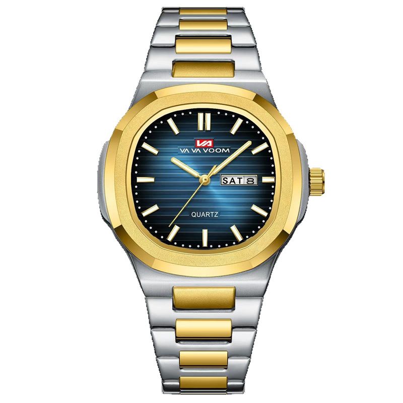 New High-End Business Men's Watch Luxury Stainless Steel Band Waterproof Dual Calendar Quartz Watch Unique Round Gradient Texture Dial Elegant Gentleman's Wristwatch