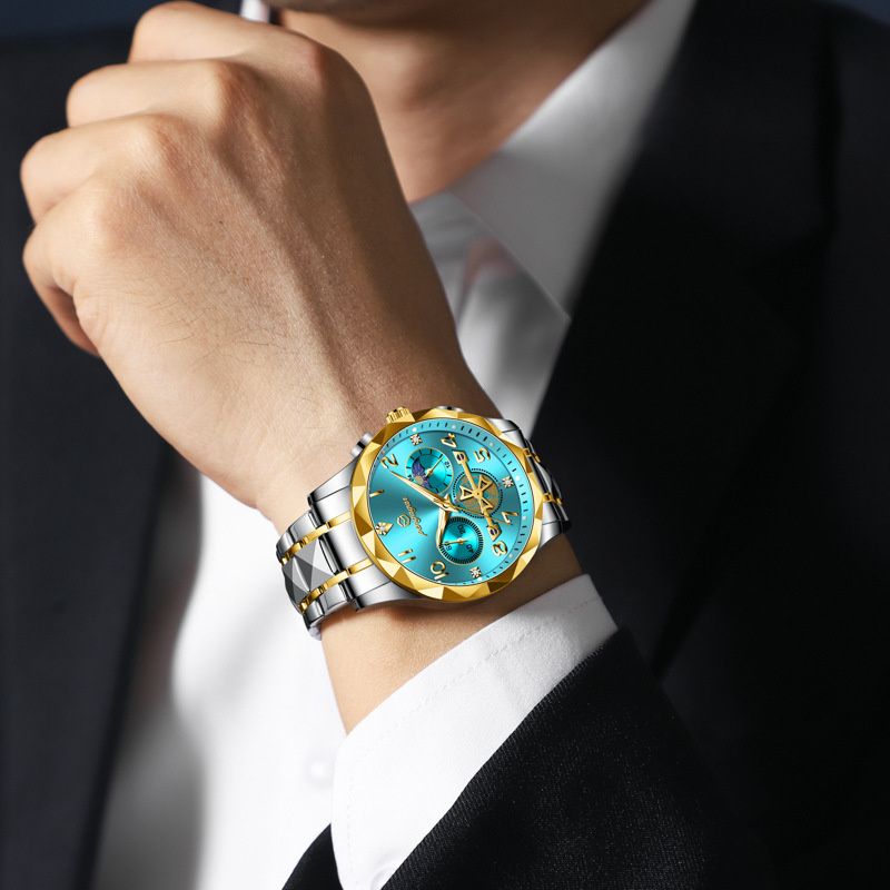 Swiss-Style Men's Multi-Function Quartz Watch Waterproof Luminous Chronograph Watch with Stainless Steel Band & Tourbillon Ornate Dial Stylish Business Daily Casual Wristwatch for Formal Occasions