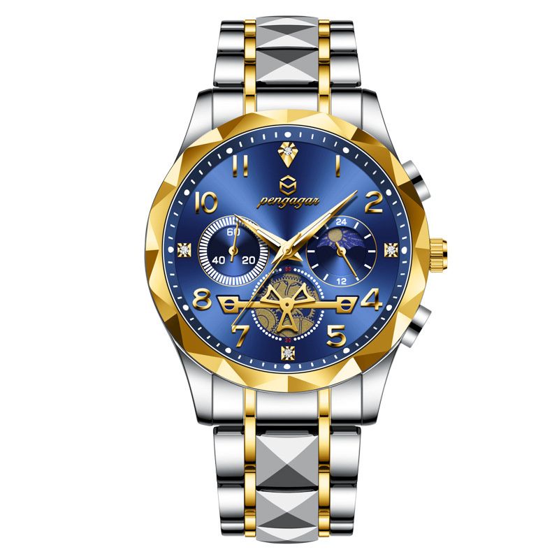 Swiss-Style Men's Multi-Function Quartz Watch Waterproof Luminous Chronograph Watch with Stainless Steel Band & Tourbillon Ornate Dial Stylish Business Daily Casual Wristwatch for Formal Occasions