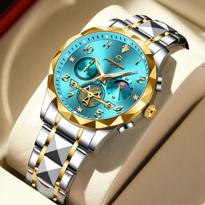 Swiss-Style Men's Multi-Function Quartz Watch Waterproof Luminous Chronograph Watch with Stainless Steel Band & Tourbillon Ornate Dial Stylish Business Daily Casual Wristwatch for Formal Occasions