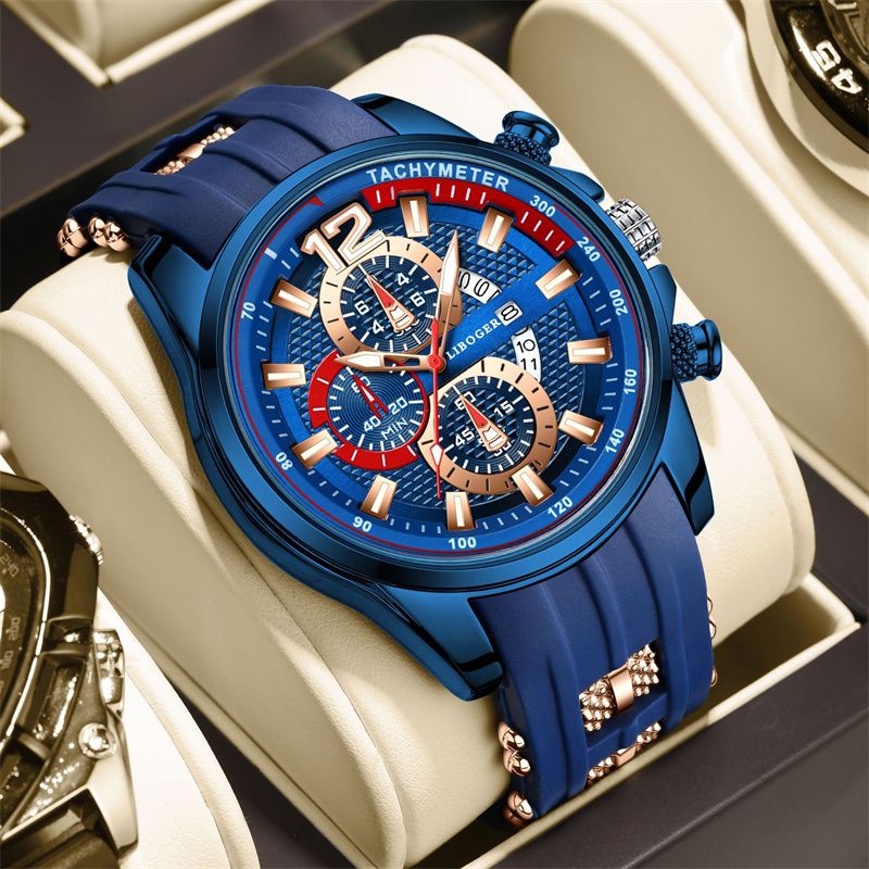 2026 New Arrival Men's Sporty Quartz Watch Triple-Eye Chronograph Date Display Silicone Strap Trendy Personality Design Student & Sports Wristwatch