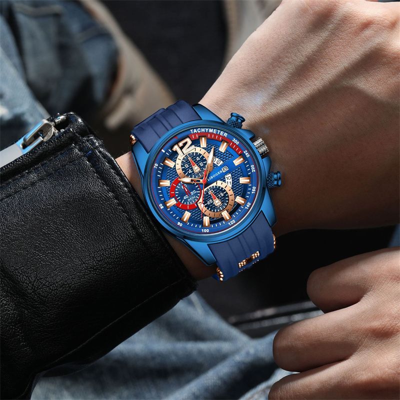 2026 New Arrival Men's Sporty Quartz Watch Triple-Eye Chronograph Date Display Silicone Strap Trendy Personality Design Student & Sports Wristwatch