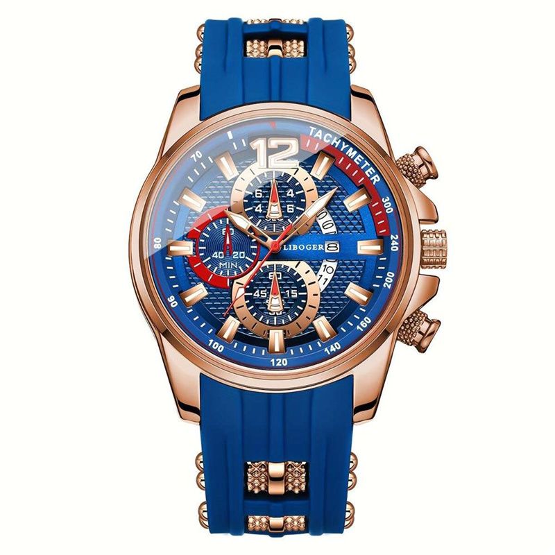 2026 New Arrival Men's Sporty Quartz Watch Triple-Eye Chronograph Date Display Silicone Strap Trendy Personality Design Student & Sports Wristwatch