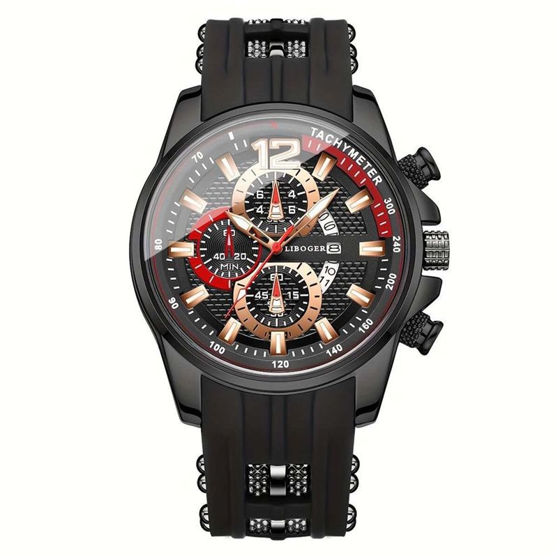 2026 New Arrival Men's Sporty Quartz Watch Triple-Eye Chronograph Date Display Silicone Strap Trendy Personality Design Student & Sports Wristwatch