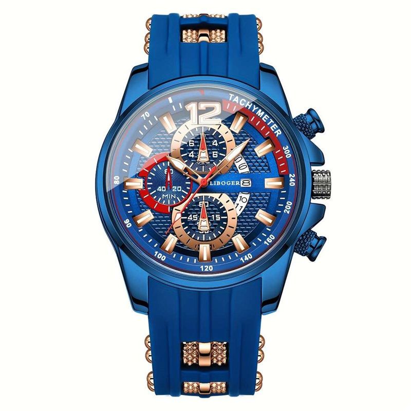 2026 New Arrival Men's Sporty Quartz Watch Triple-Eye Chronograph Date Display Silicone Strap Trendy Personality Design Student & Sports Wristwatch