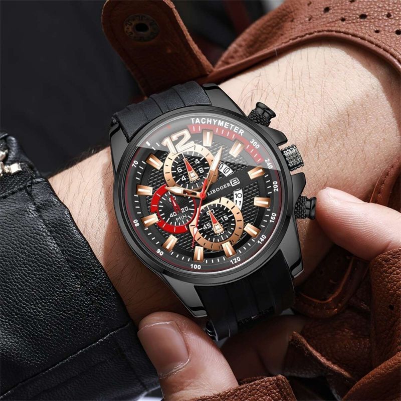 2026 New Arrival Men's Sporty Quartz Watch Triple-Eye Chronograph Date Display Silicone Strap Trendy Personality Design Student & Sports Wristwatch