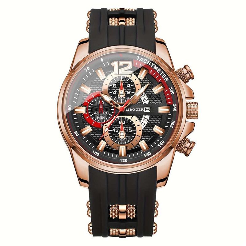 2026 New Arrival Men's Sporty Quartz Watch Triple-Eye Chronograph Date Display Silicone Strap Trendy Personality Design Student & Sports Wristwatch