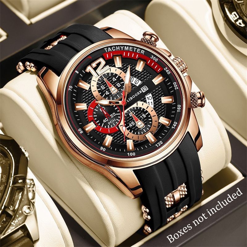 2026 New Arrival Men's Sporty Quartz Watch Triple-Eye Chronograph Date Display Silicone Strap Trendy Personality Design Student & Sports Wristwatch