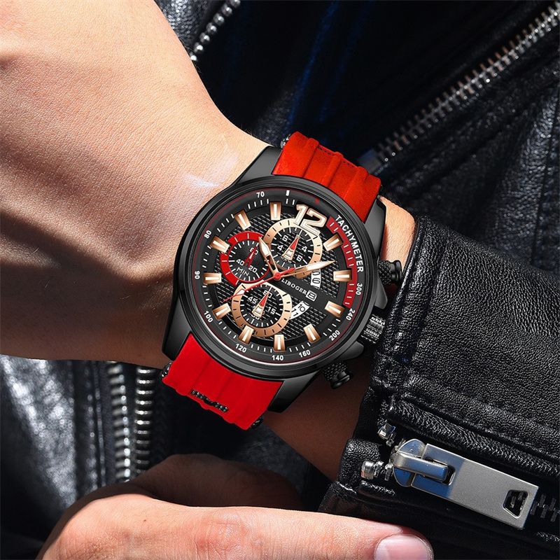 2026 New Arrival Men's Sporty Quartz Watch Triple-Eye Chronograph Date Display Silicone Strap Trendy Personality Design Student & Sports Wristwatch