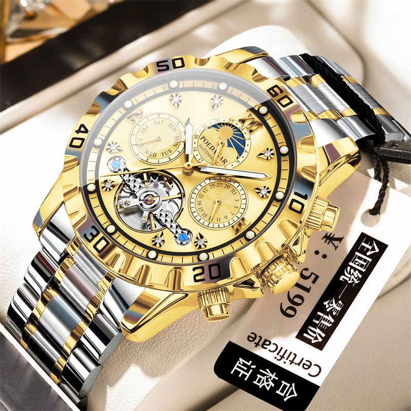 2026 New Arrival POEDAGAR Men's Luxury Swiss Brand Top Grade Quality Tourbillon Mechanical Watch Multifunctional Luminous Waterproof Stainless Steel Band Wristwatch