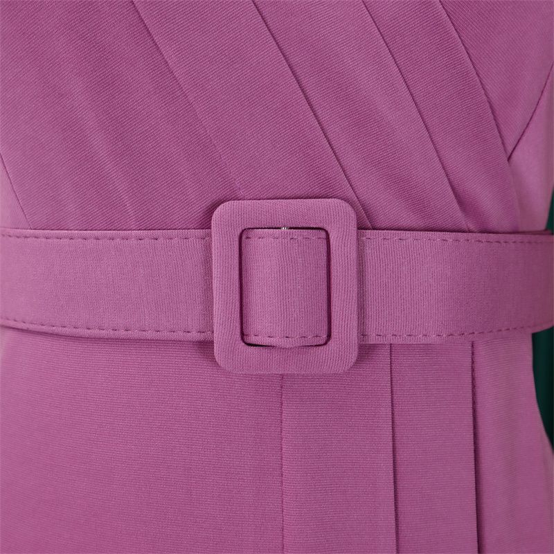 2025 Women's Office Dress Set - Afro-Chic V-Neck Pencil Skirt with Adjustable Belt Stretch Fabric Waist Slimming Midi Dress for Work/Commute/Party (Lotus Pink/Dark Blue/Green)
