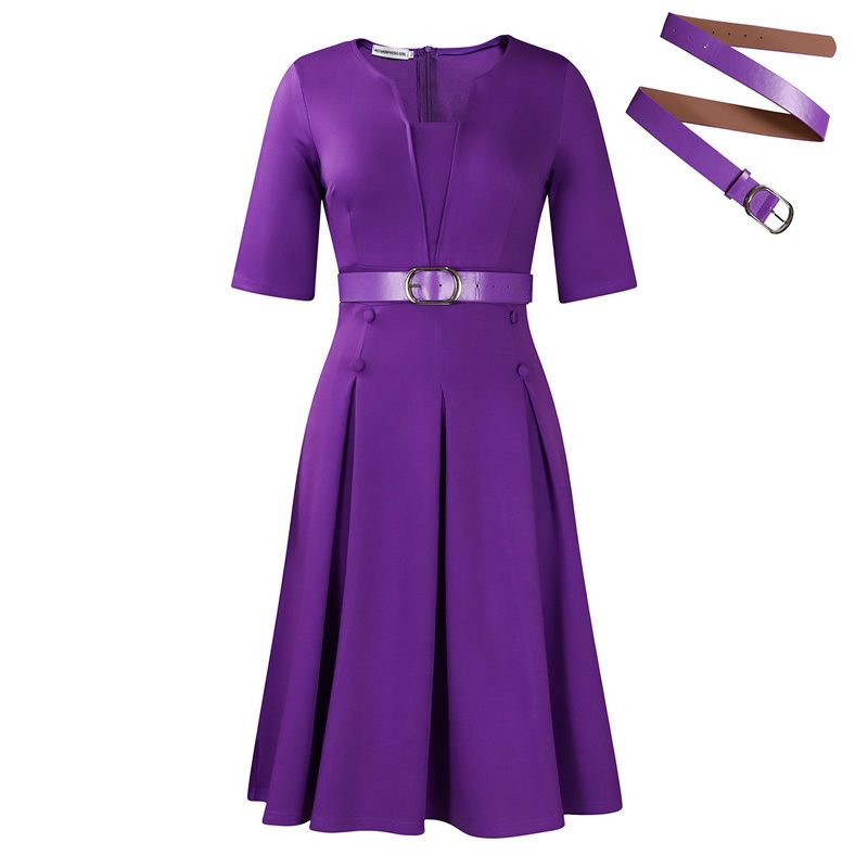 European and American Plus Size Women's Clothing Autumn Fashion Elegant Temperament Solid Color Five Quarter Sleeved African Female Skirt Office Lady Dresses with Belt Evening Banquet Dress