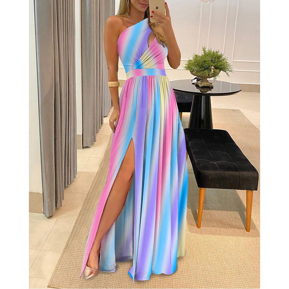African Women's Evening Dress 2025 - Off-Shoulder High Slit Maxi Dress, Breathable Elegant Gown for Weddings/Parties (Vibrant Colors, Plus Size)