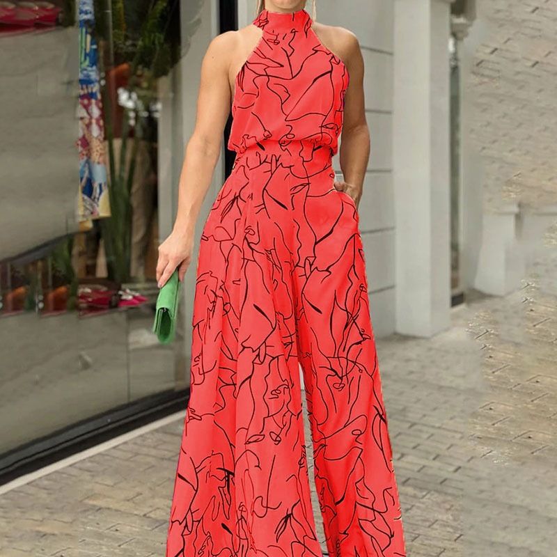 2025 African Women's Jumpsuit - Elegant Charming Vibrant Ankara Print Round Neck Romper,Palazzo Pants,Breathable Cotton for Tropical Climate (Adjustable Straps, Plus Size)