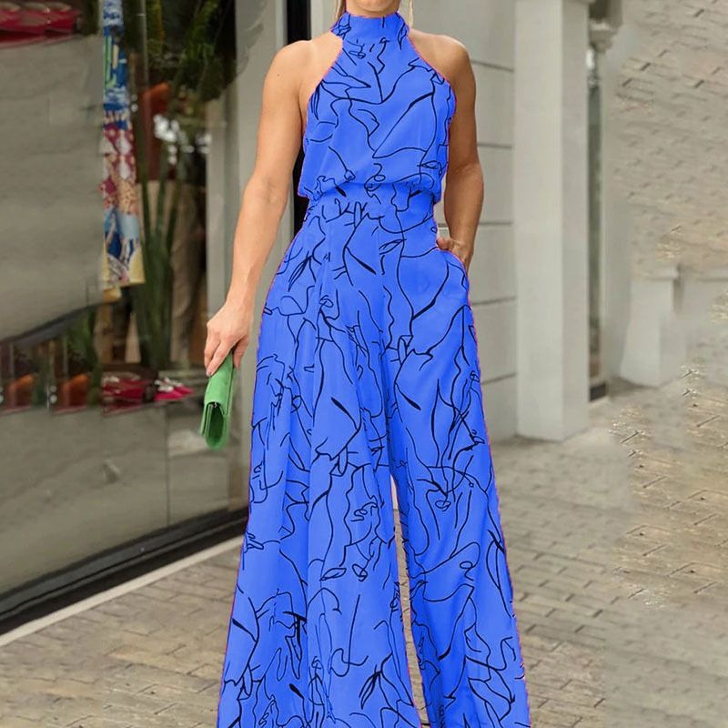 2025 African Women's Jumpsuit - Elegant Charming Vibrant Ankara Print Round Neck Romper,Palazzo Pants,Breathable Cotton for Tropical Climate (Adjustable Straps, Plus Size)