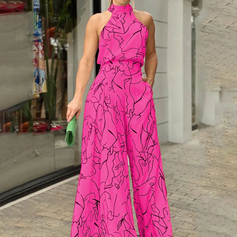 2025 African Women's Jumpsuit - Elegant Charming Vibrant Ankara Print Round Neck Romper,Palazzo Pants,Breathable Cotton for Tropical Climate (Adjustable Straps, Plus Size)