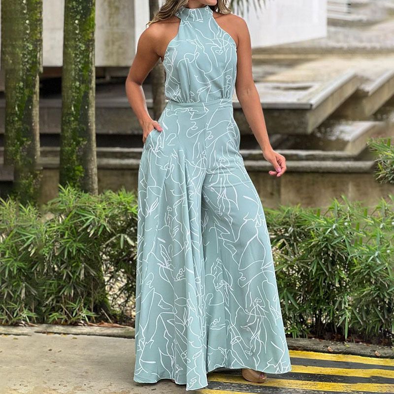 2025 African Women's Jumpsuit - Elegant Charming Vibrant Ankara Print Round Neck Romper,Palazzo Pants,Breathable Cotton for Tropical Climate (Adjustable Straps, Plus Size)