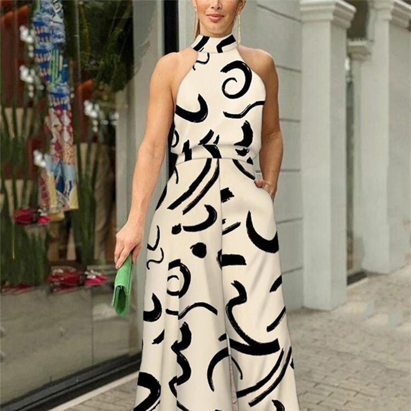 2025 African Women's Jumpsuit - Elegant Charming Vibrant Ankara Print Round Neck Romper,Palazzo Pants,Breathable Cotton for Tropical Climate (Adjustable Straps, Plus Size)