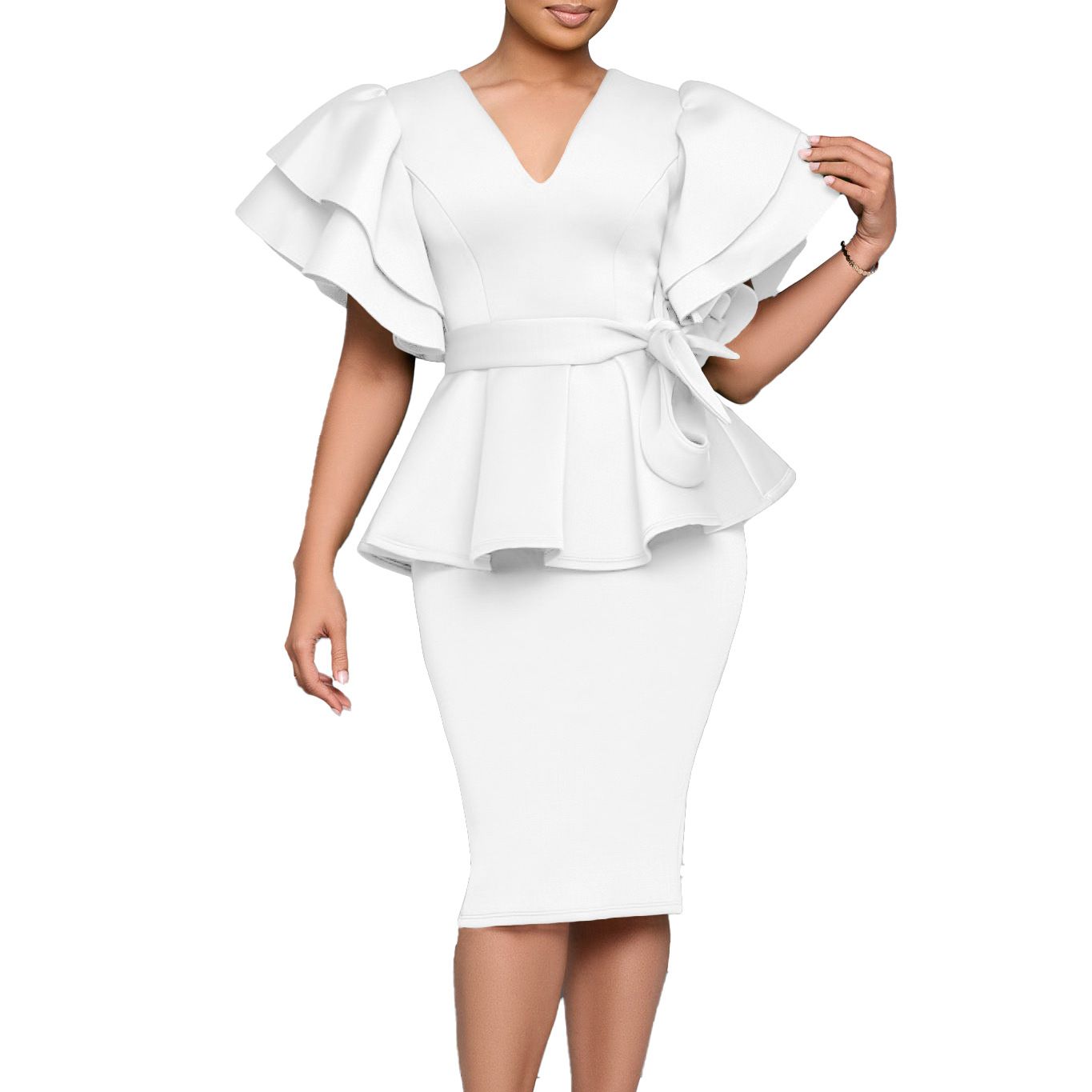 2025 African Women's Elegant Evening Dresses - Ruffle Hem Bodycon Dress for Weddings & Parties, Breathable Slim-Fit Skirt with Vibrant Solid Colors (Plus Size Ready)
