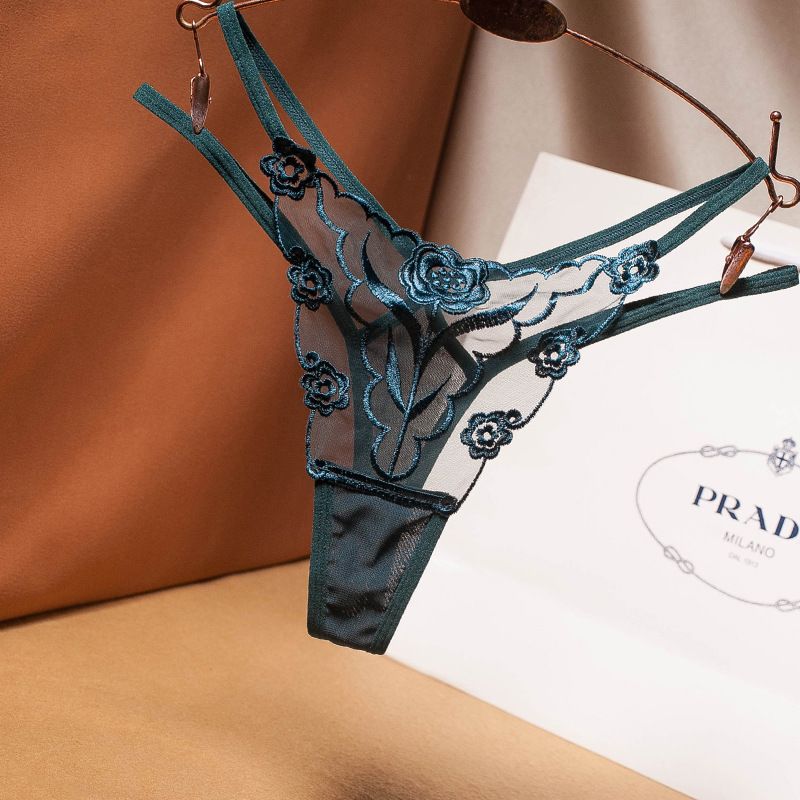 5pcs/set European and American Sexy Embroidered Women's Thong Transparent Mesh Thin Belt Temptation Seamless Underwear Large Size Ladies Hot T Panties