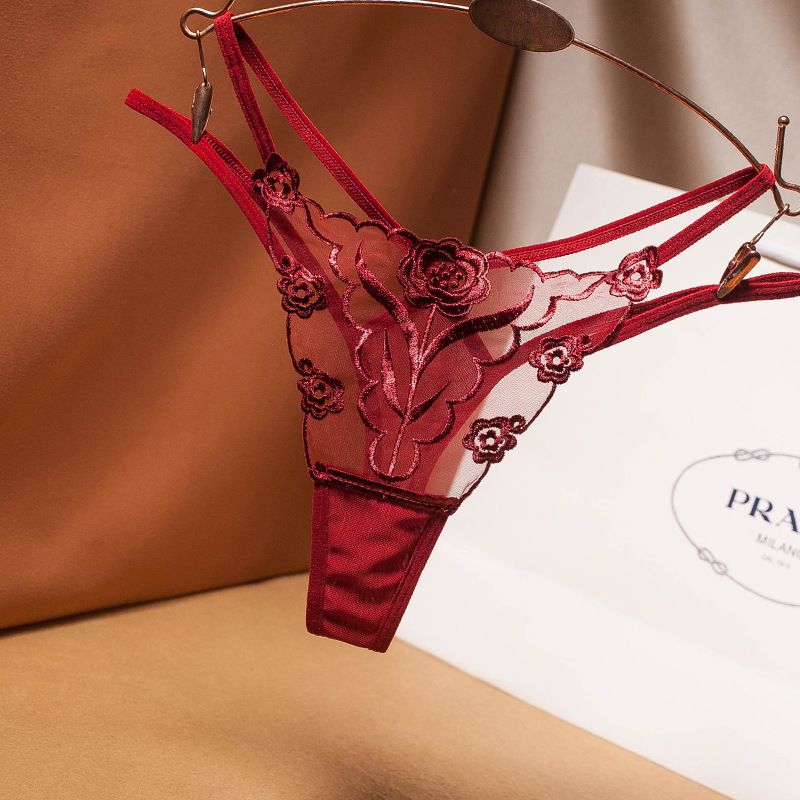 5pcs/set European and American Sexy Embroidered Women's Thong Transparent Mesh Thin Belt Temptation Seamless Underwear Large Size Ladies Hot T Panties